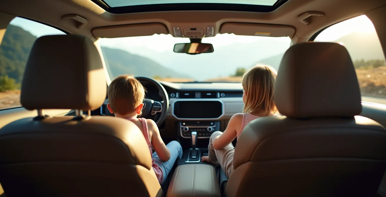 Intérieur spacieux d'une voiture familiale avec passagers détendus